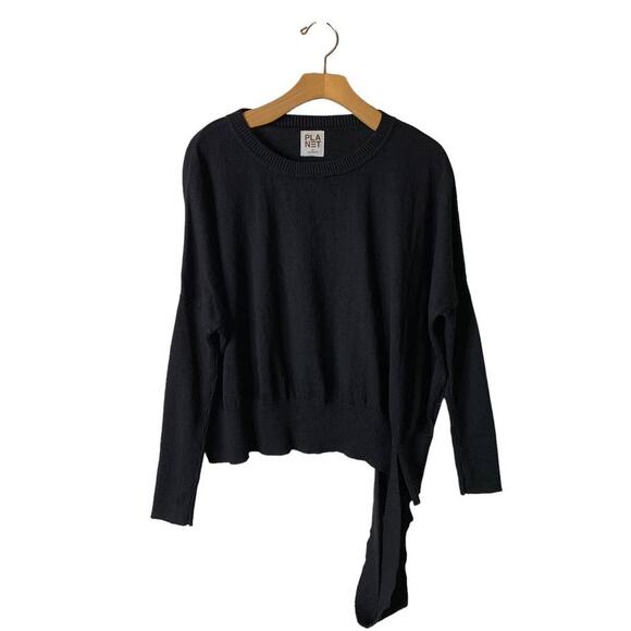 PLANET by Lauren G Black Pima Oversized Crewneck Ribbed Sweater One Size - Picture 1 of 10